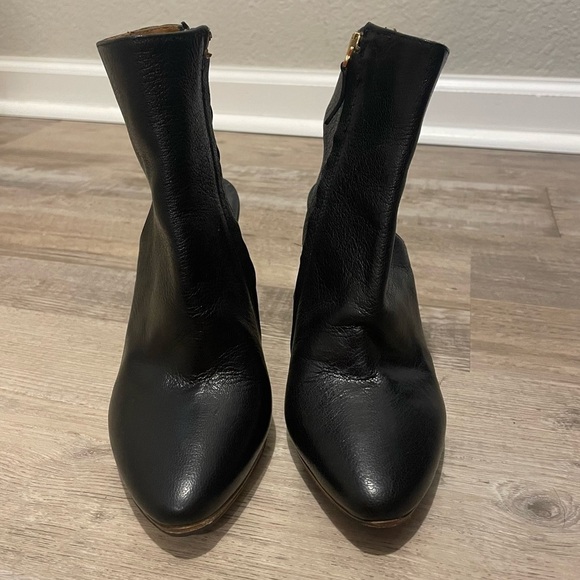 Chloe Open Back Wedge Boot in Black Leather with Gold Accents - Picture 2 of 6